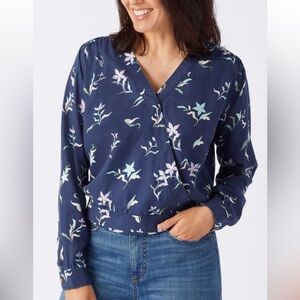 NWT DULUTH TRADING CO XS Women's Tencel Printed Wrap Long Sleeve Printed Top